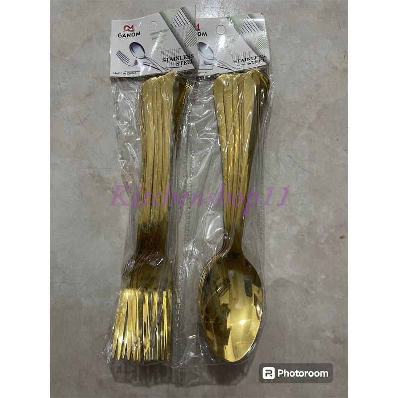 6pcs sendok garpu makan GOLD TEBAL stainless steel premium / sendok garpu makan emas gold mewah / se