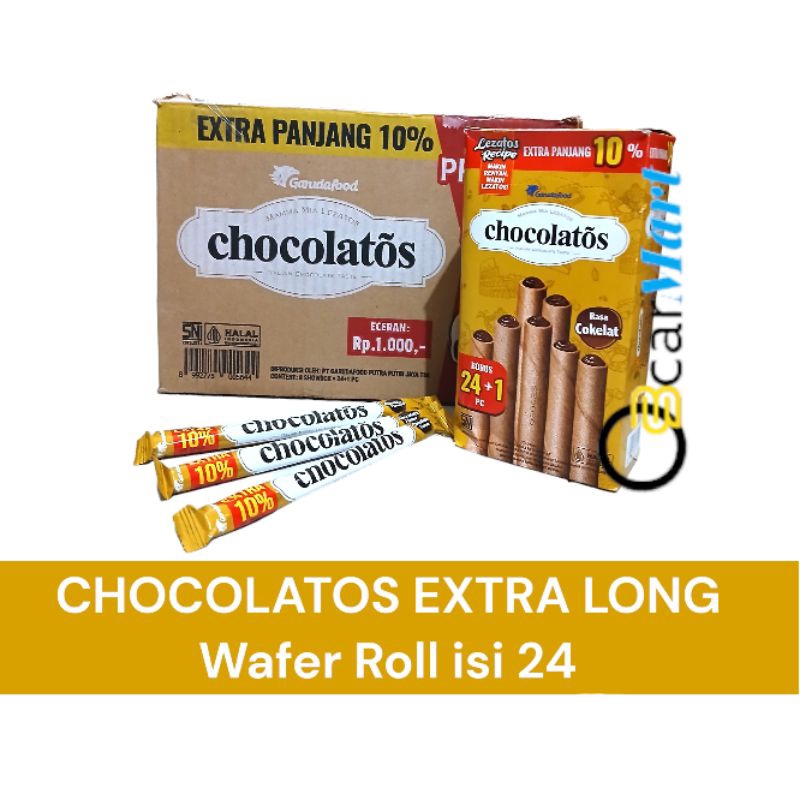 

Depo CHOCOLATOS Wafer Roll EXTRA PANJANG 1 Dus isi 24 + BONUS 1