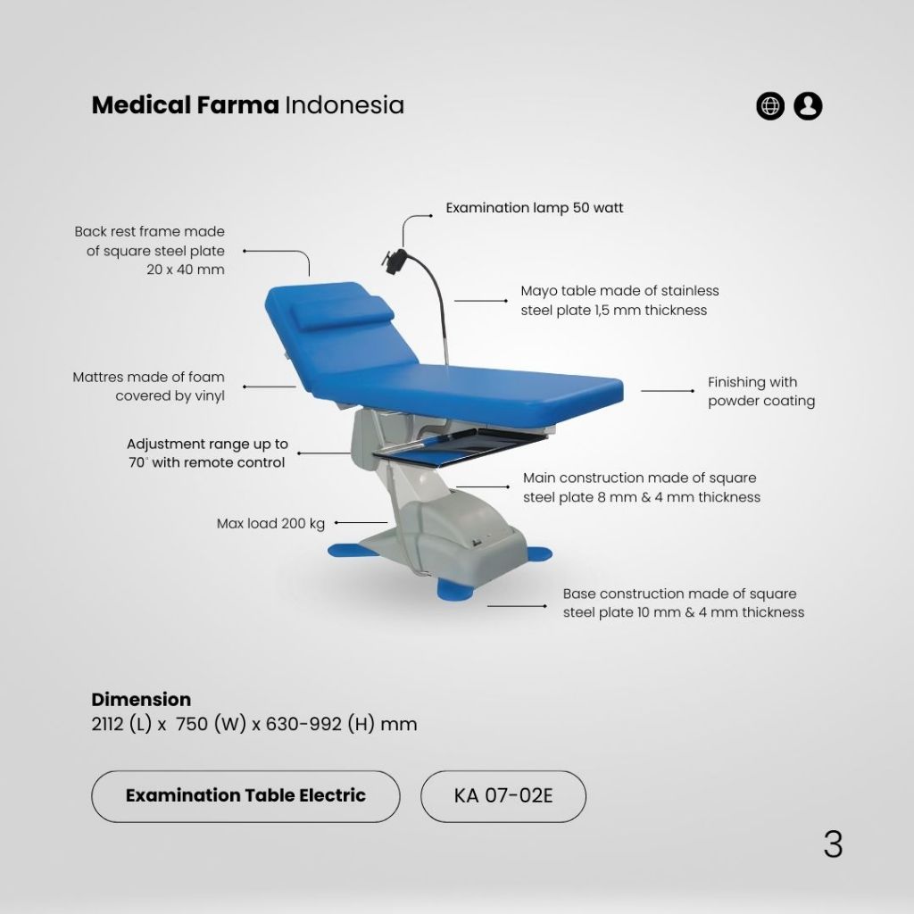Examination Table Electric - Medical Farma Indonesia - Meja Periksa Pasien Elektrik Rumah Sakit - Ex