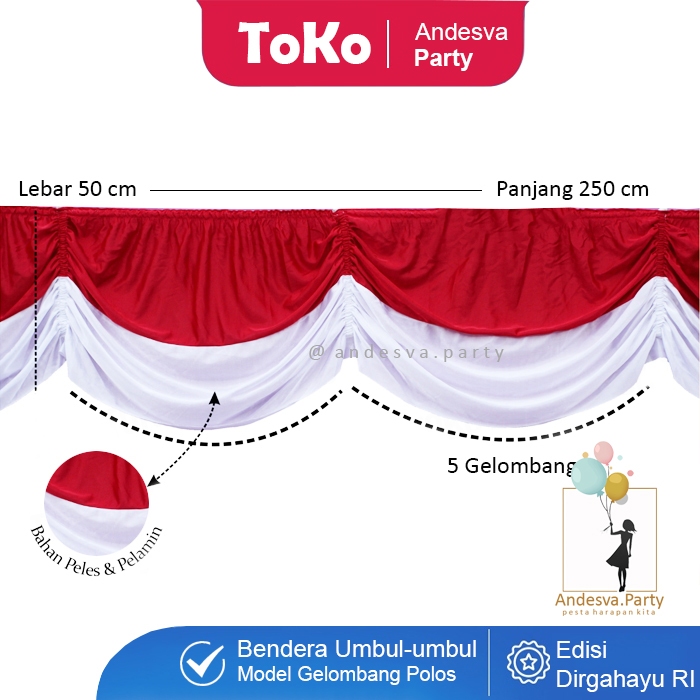 Bendera Merah Putih 5 Gelombang / Bendera Kain Merah Putih Gelombang / Bendera Indonesia Kain