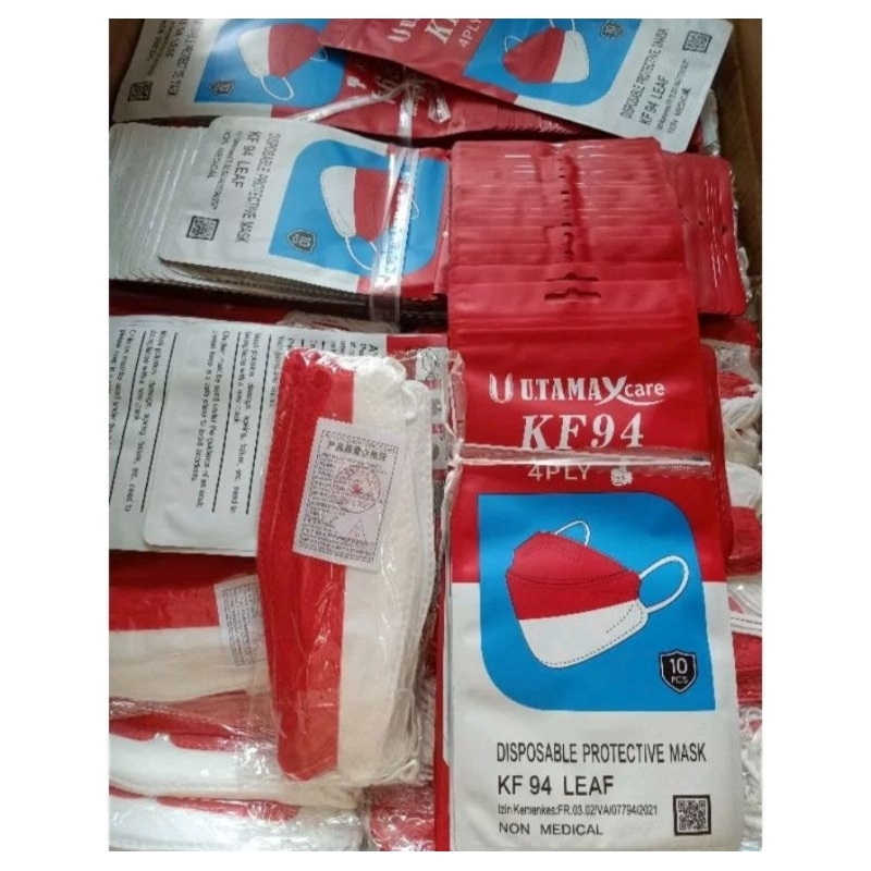 KF94 UTAMA ORIGINAL 4Ply isi 10 Pcs / KF94 UTAMAX CARE / masker merah putih