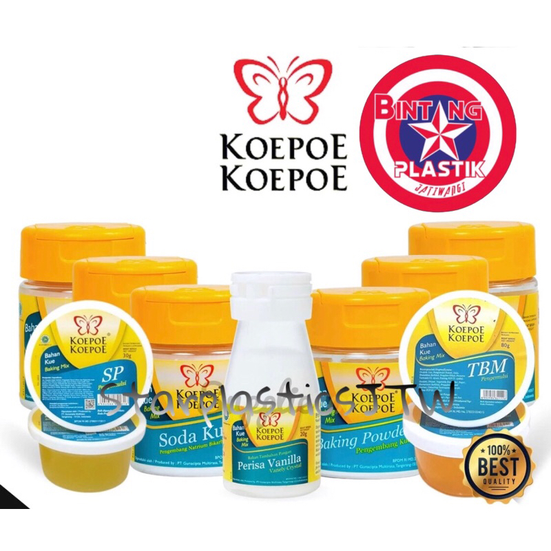 

TOP BRAND! Koepoe koepoe Soda kue / Baking Powder / Pengembang Sp Pengemulsi / Perisa Vanilla HALAL