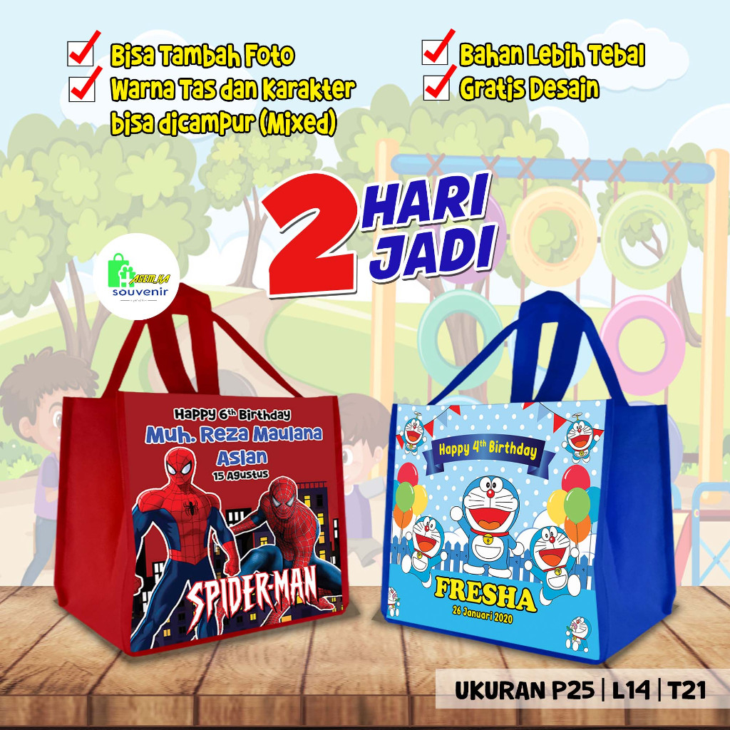 

GOODIE BAG TAS BINGKISAN SNACK ULTAH ANAK CUSTOM MURAH UK P25 x L14 x T21 2 Hari Jadi