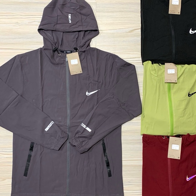 Terbatas JAKET RUNNING IMPORT MICRO NIKE LENGAN PANJANG KUPLUK HOODIE PREMIUM OLAHRAGA COKELAT ABU H