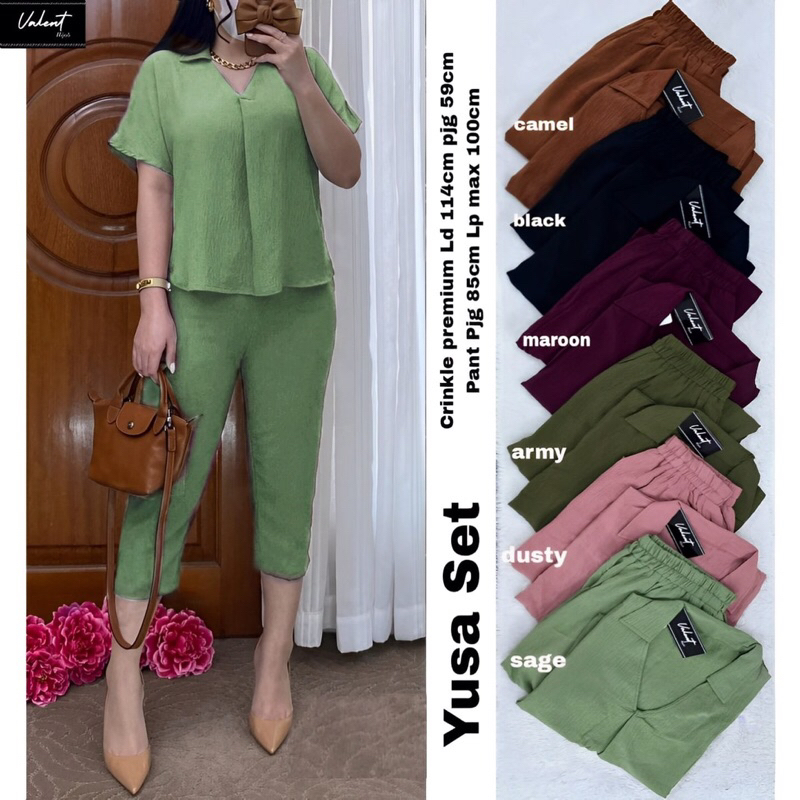 Yusa Setelan Wanita Celana Valent Hijab One Set Crinkle Airflow Ld 110 [ READY COD ]