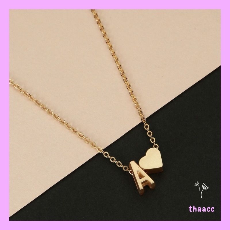 Kalung huruf love titanium abjad silver & gold