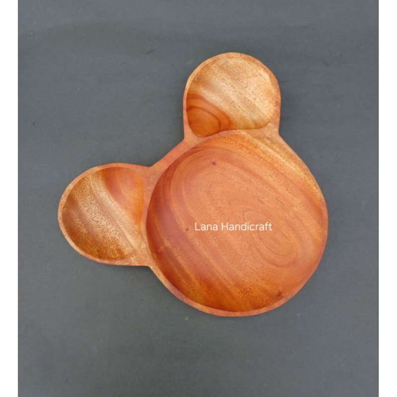 piring kayu/piring makan anak/piring makan bayi/piring karakter mickey/kayu mahoni