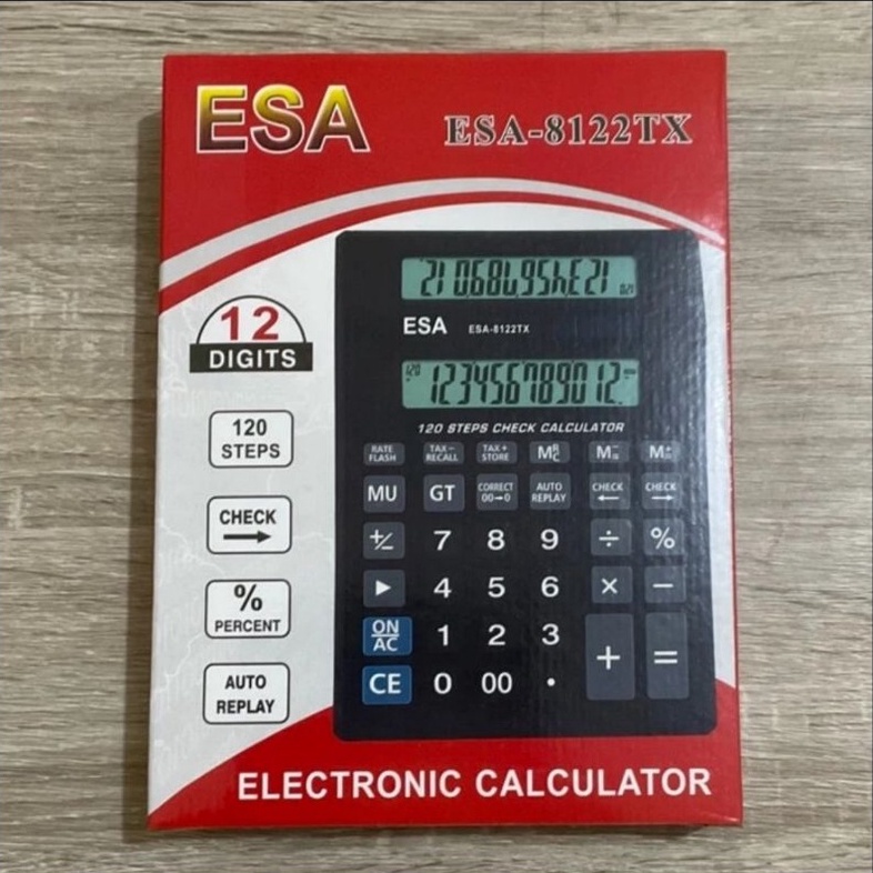 

SERENTAK Kalkulator ESA 8122 TX 2 Display Calculator Check Correct Cek Ulang 12Digit