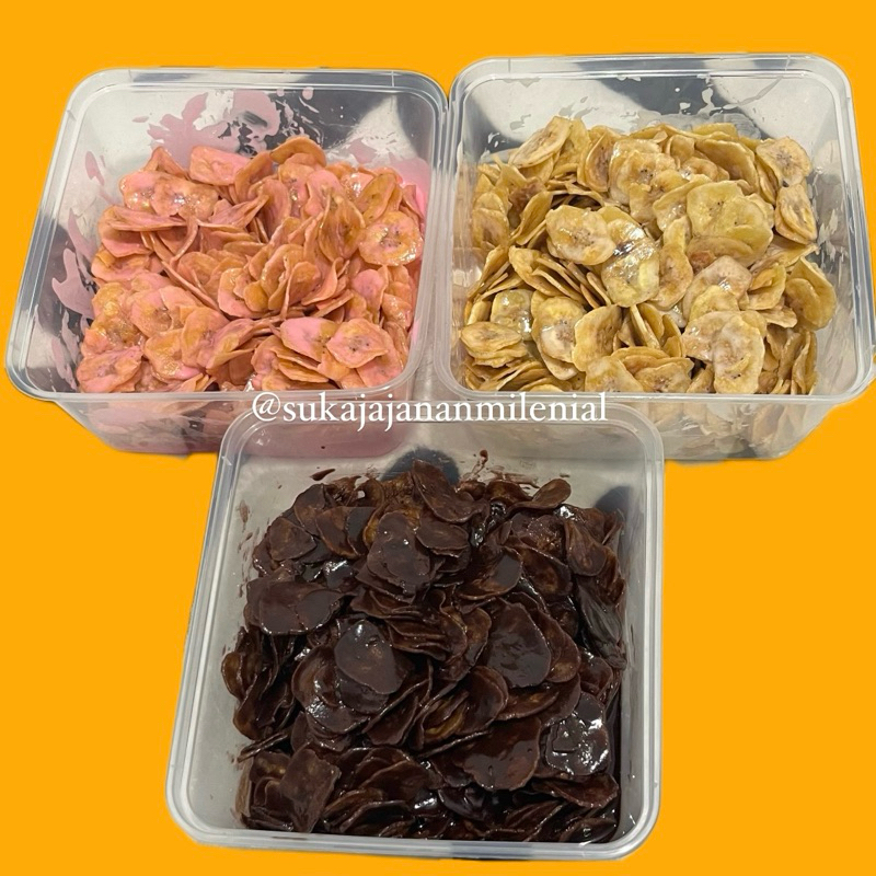 

500gr Keripik Pisang Lumer Full Coklat Matcha Strawberry Tiramisu Camilan Rumah Kriuk Renyah