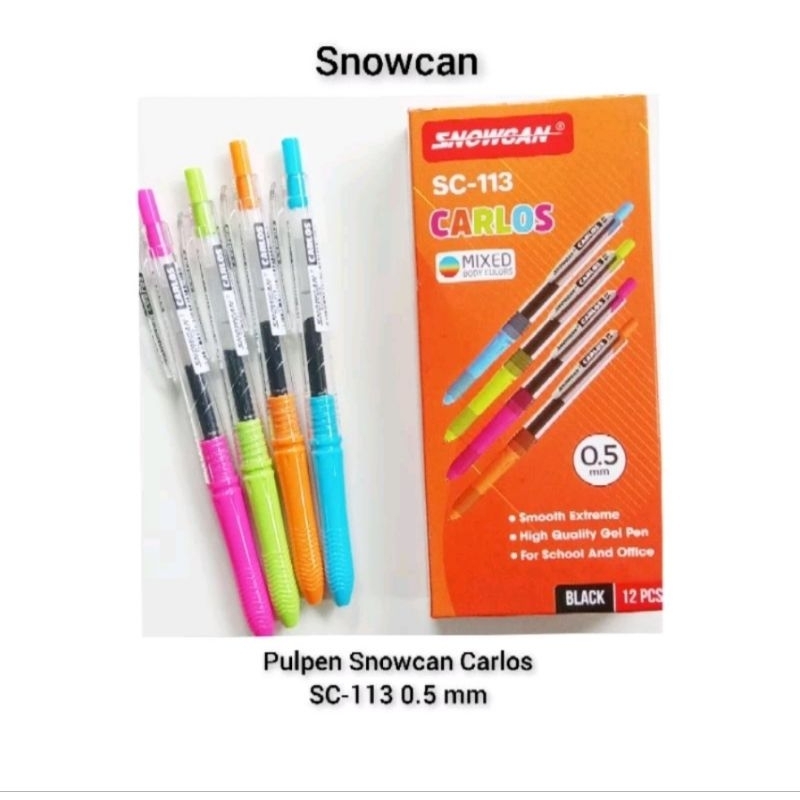

Pulpen Cair Snowcan Gel Pen 0.5mm Carlos SC-113 Isi 12 Pcs