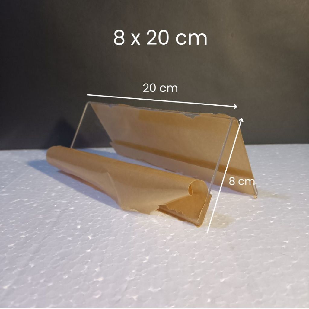 

Akrilik Papan Nama Meja Segitiga Desk 8 x 20 cm Dua Sisi Tebal 2mm