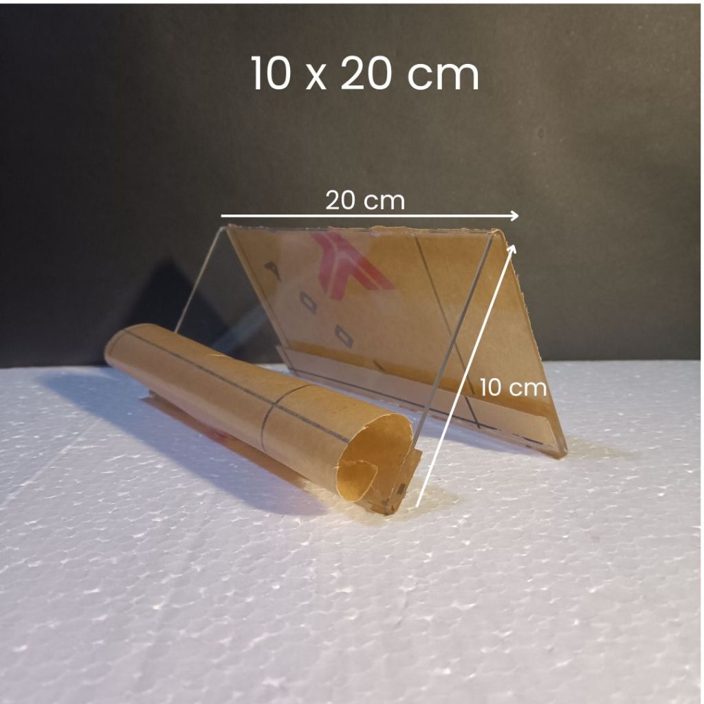 Akrilik Papan Nama Meja Segitiga Desk 10 x 20 cm Dua Sisi Tebal 2mm