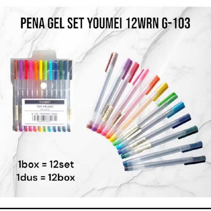 

Pulpen Gell set 12 warna /Pulpen cair 12 warna youmei