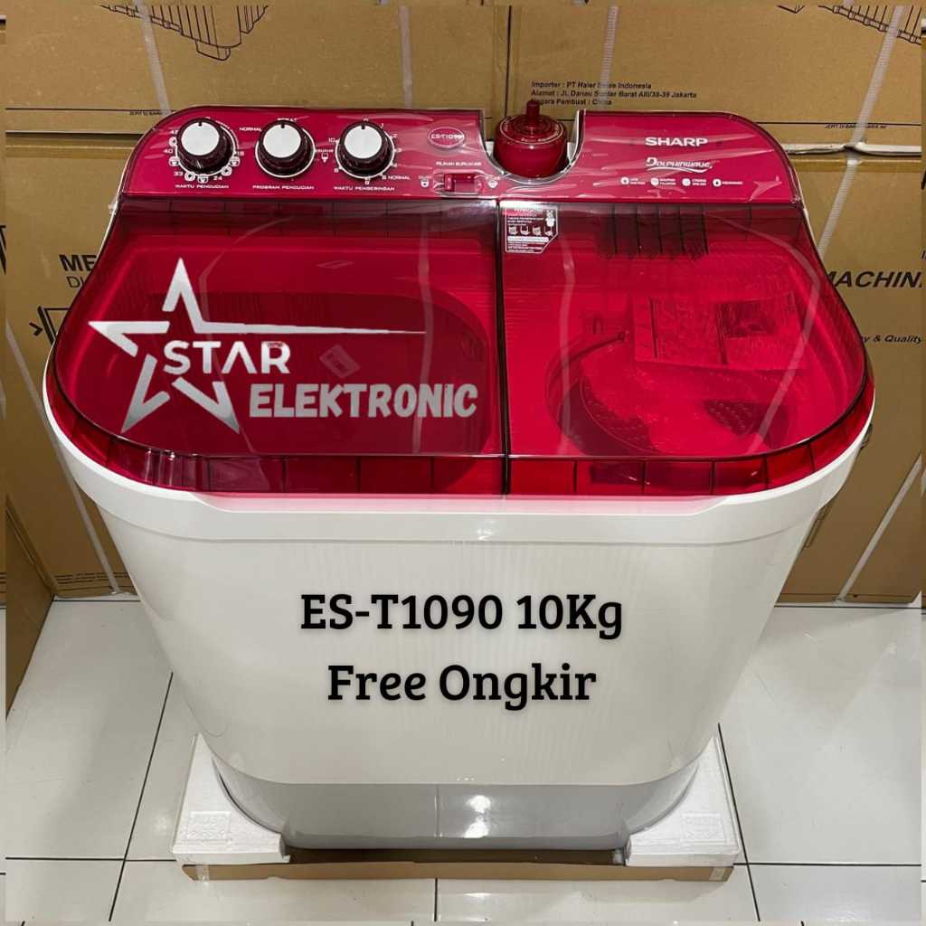 Mesin Cuci SHARP 2 Tabung ES-T1090 10Kg Twin Tub Dolphinwave Low Watt