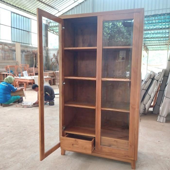 Lemari Hias Minimalis 2 Pintu, Lemari Kaca Rak Pajangan, Lemari Buku