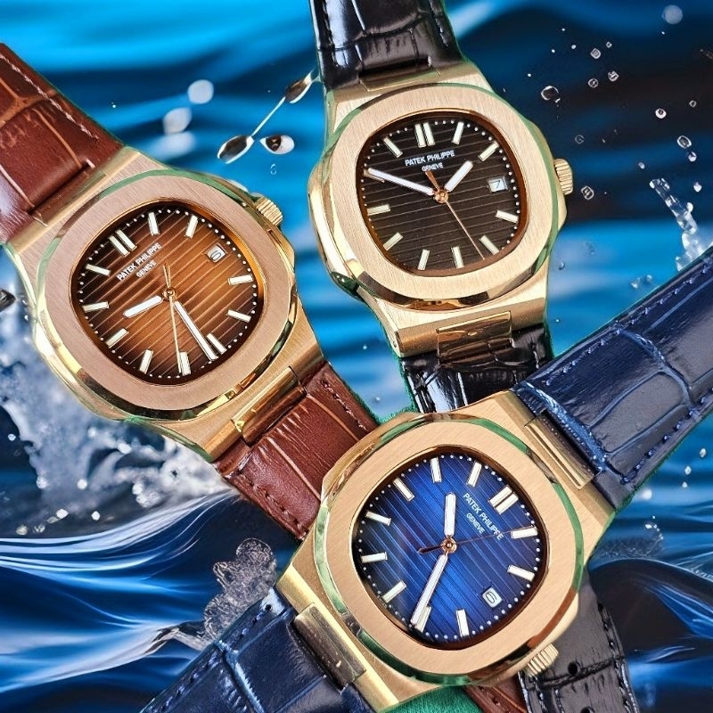 Patek Philip PP Nautlus Rosegold Strap Leather Jam Tangan Automatic