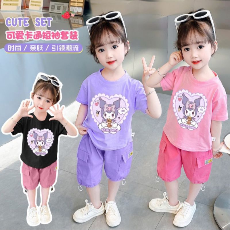 setelan cargo kuromi anak import | setelan cargo anak perempuan import murah