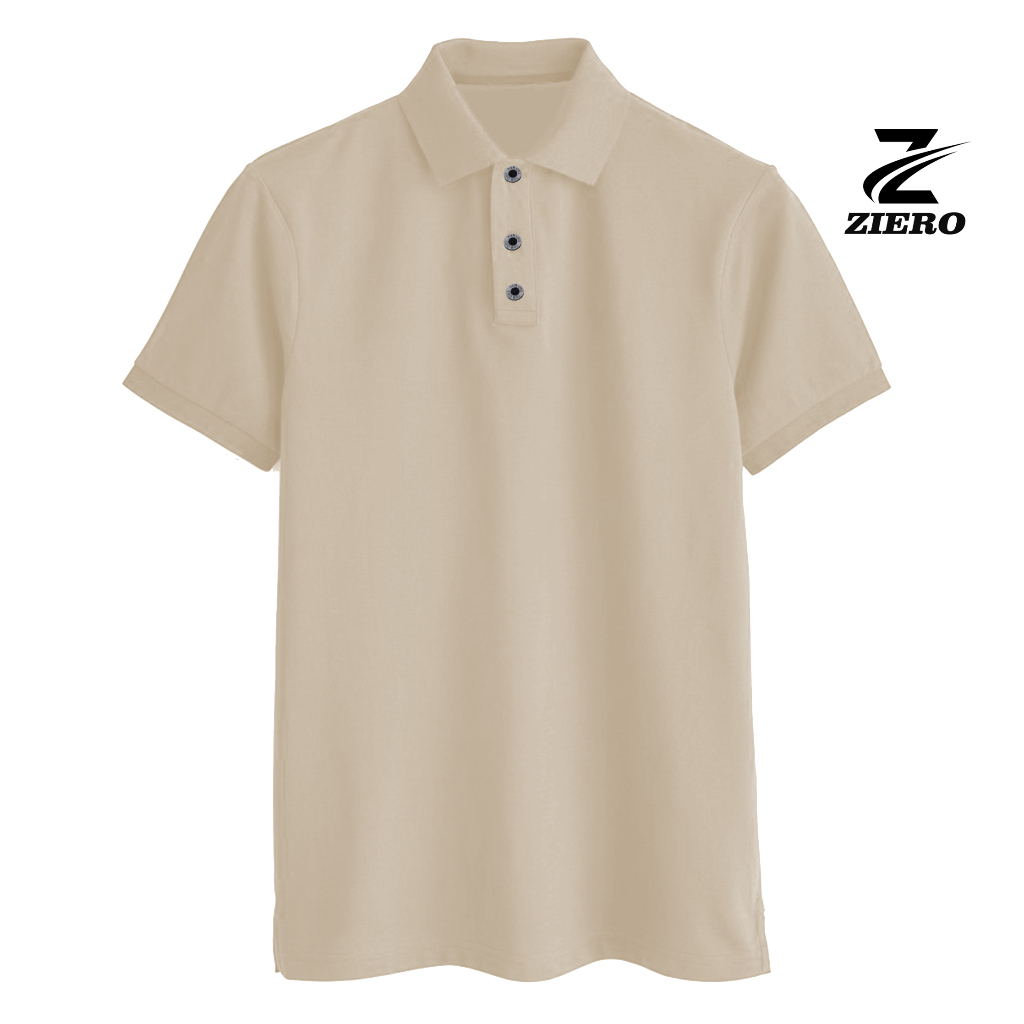 Ziero Kaos Polo Shirt Lengan Pendek Polosan Pria & Wanita Cream Size M L XL XXL