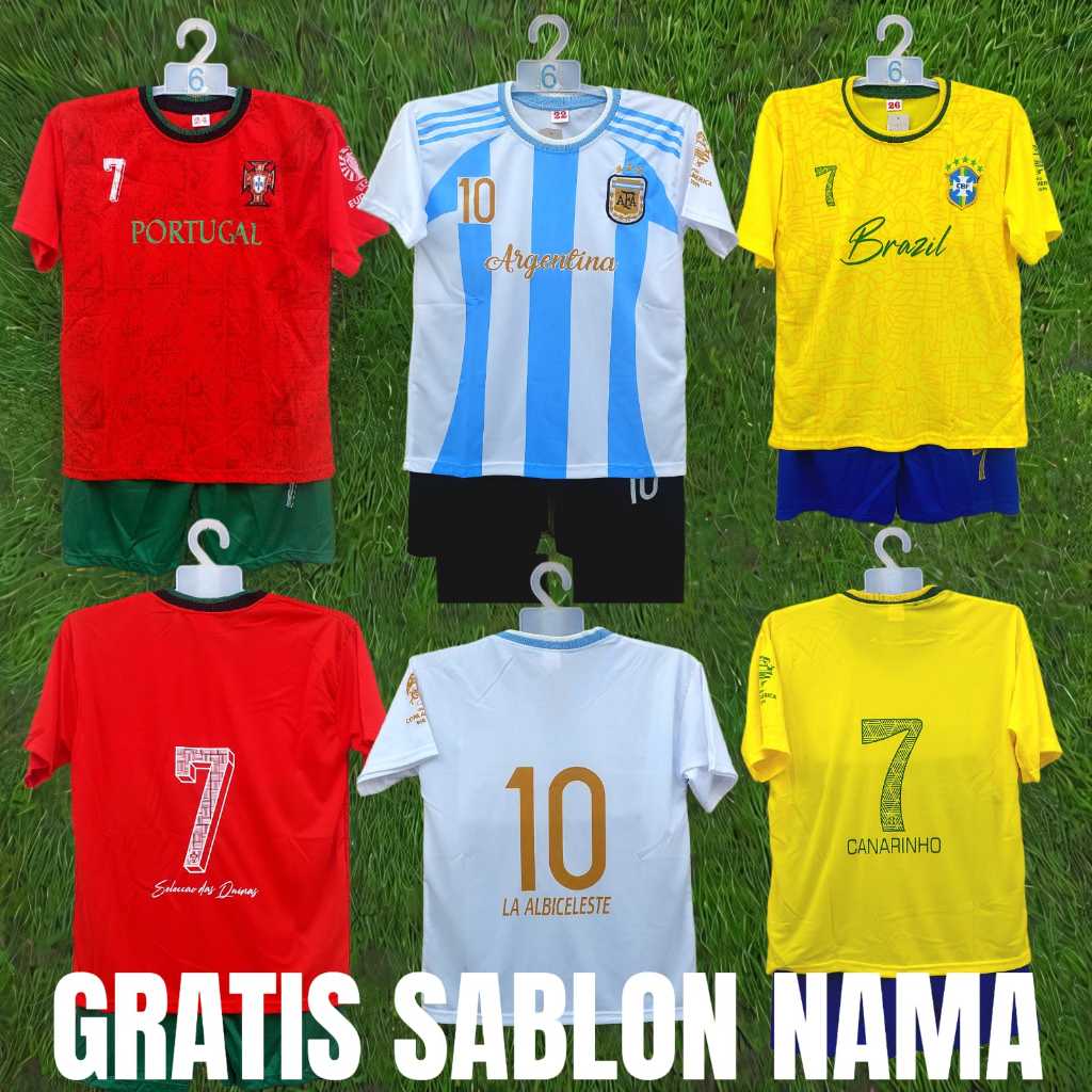 baju uero jerman, portugal,brazilsetelan baju bola anak argentina/baju bola argentina bisa sablon na