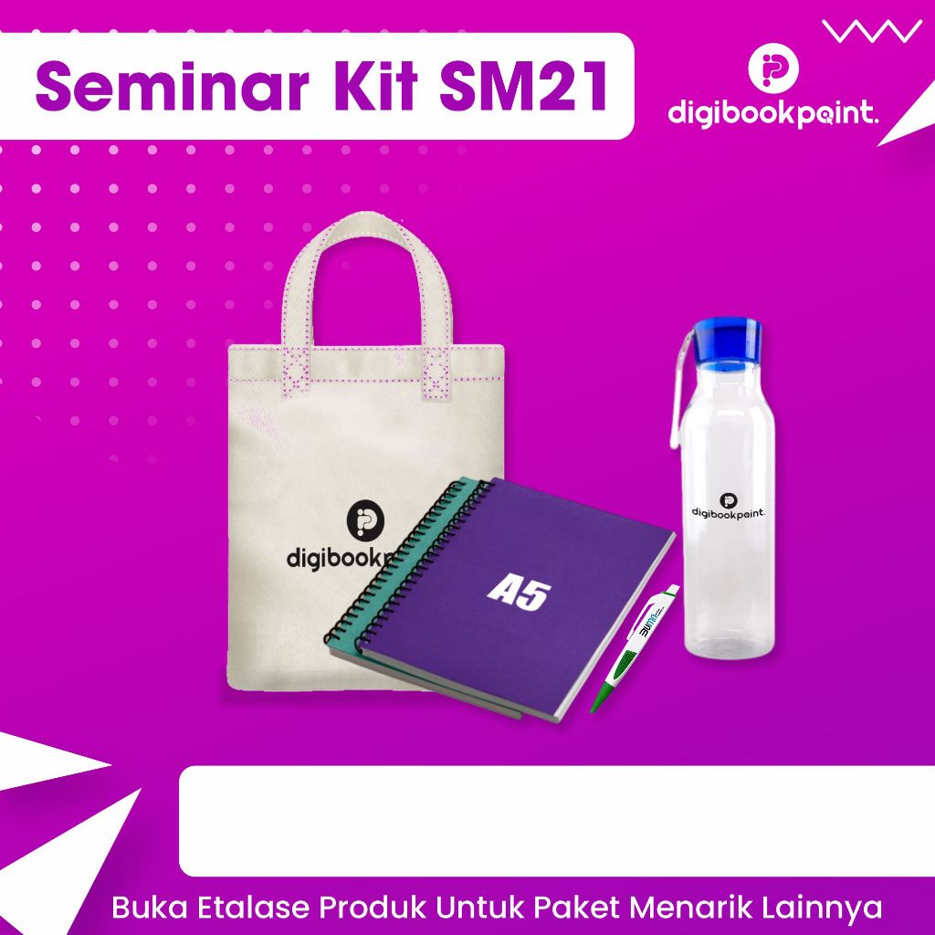 

Tas Canvas, Tumbler Colada, Notebook A6, dan Pulpen Sablon - Seminar Kit Custom Design