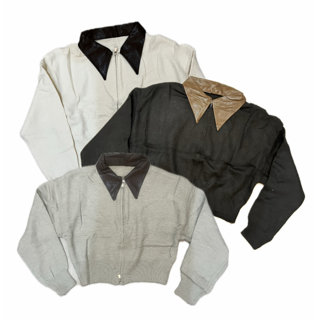 Knitwear Cardigan Sweater Myeongdong Korea Kerah Leather