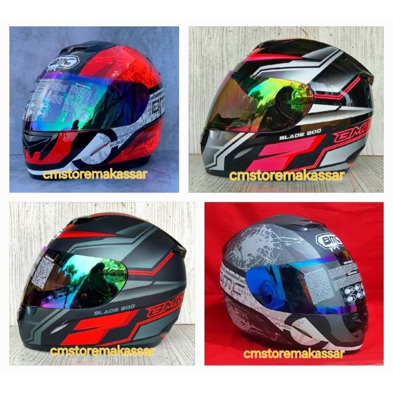 Helm BMC Blade 200 Motif Full Face Kaca Pelangi SNI Rainbow Visor Pabrikan KYT