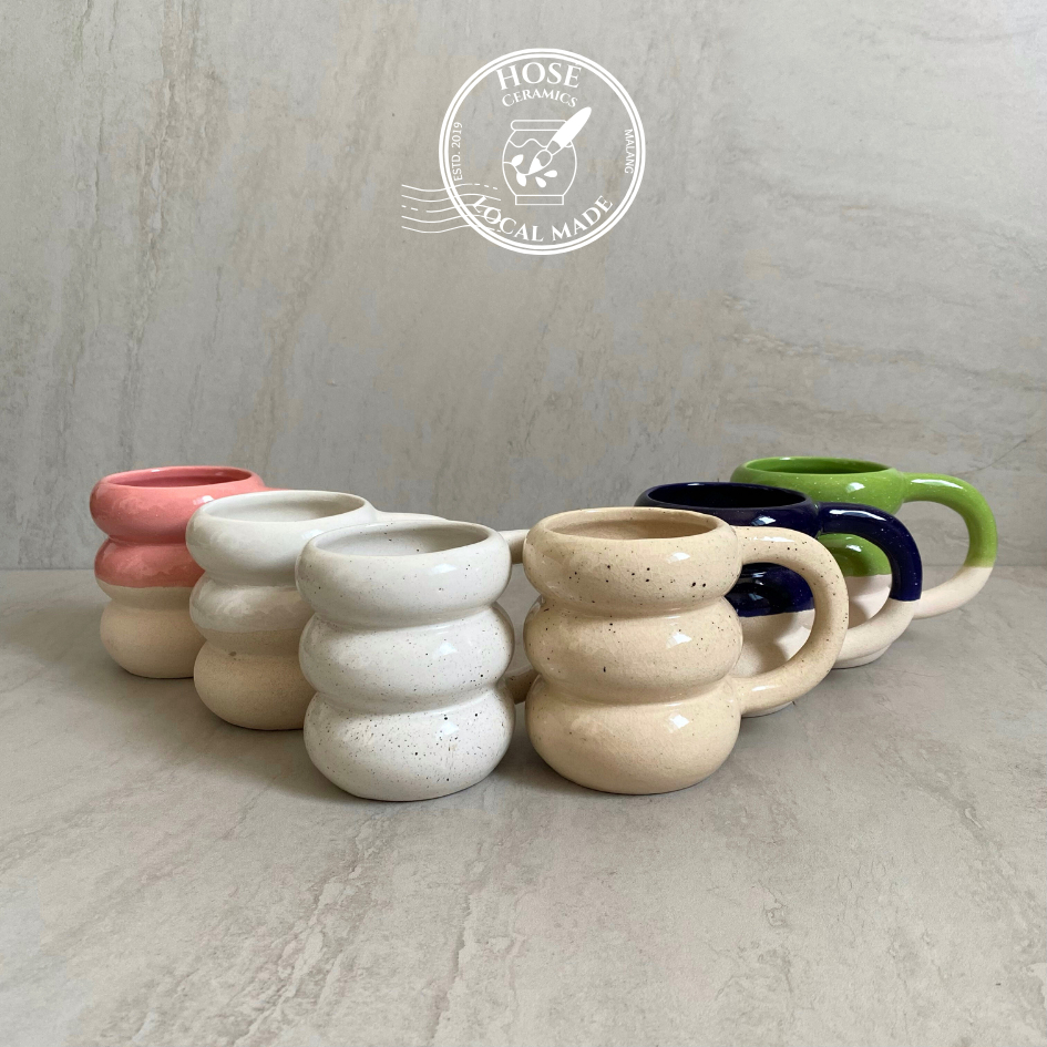 HOSÉ 400 ML CANGKIR BALON KOREA GELOMBANG KERAMIK | CANGKIR GELAS KOPI TEH | BISA CUSTOM WARNA & SAB