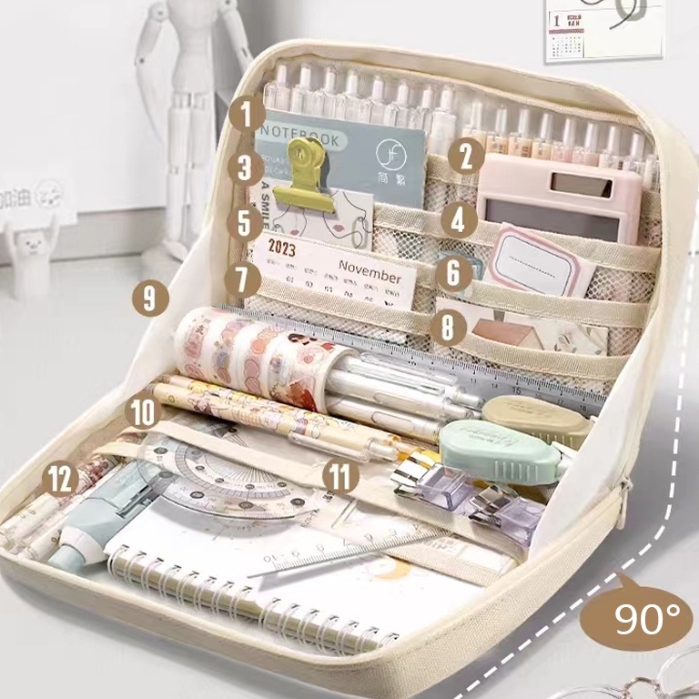 

KODE C8Y7 8Layer Super Large Capacity Pencil Case Kawaii Canvas Pencil Box Pen Pouch Organizer for Girls Back to School Stationery Supplies