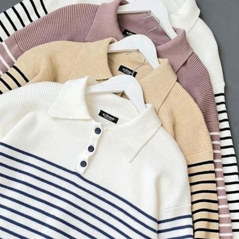 GR 99 - Atasan Wanita Rajut Motif Garis | Davina Knitwear  Sweater Rajut Korean Style | Knit Blaster