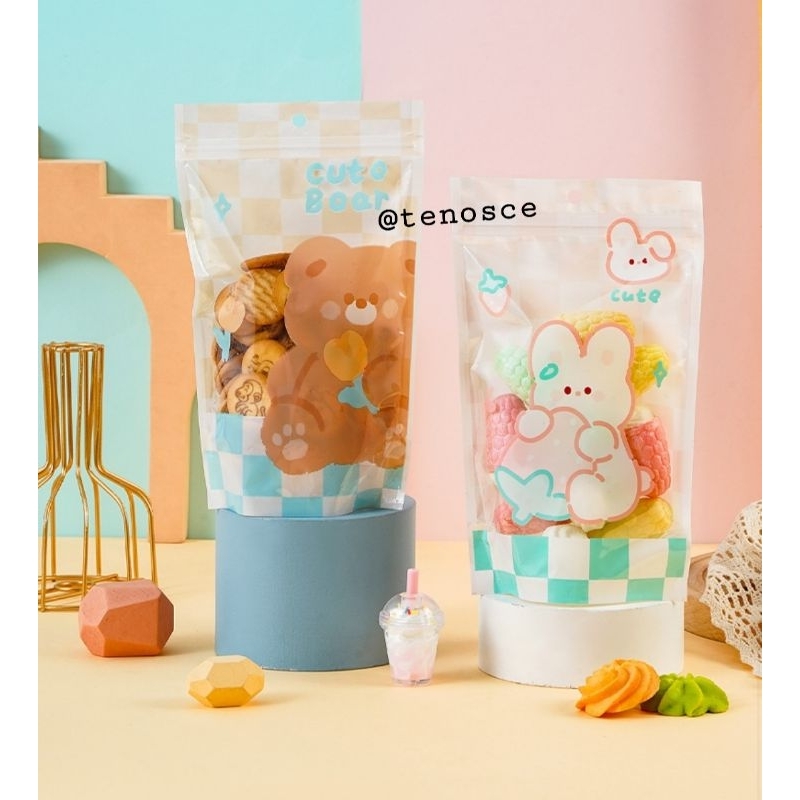 

10pcs Kantong Plastik Ziplock Standing Pouch Bag Lucu Unik Cute Snack Cookies Permen Kado Hadiah Souvenir Bear Bunny Zip Klip