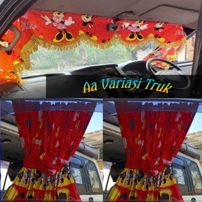 1SET aksesoris kain tirai pintu dan Lis kaca depan mobil truk Fuso Hino  canter