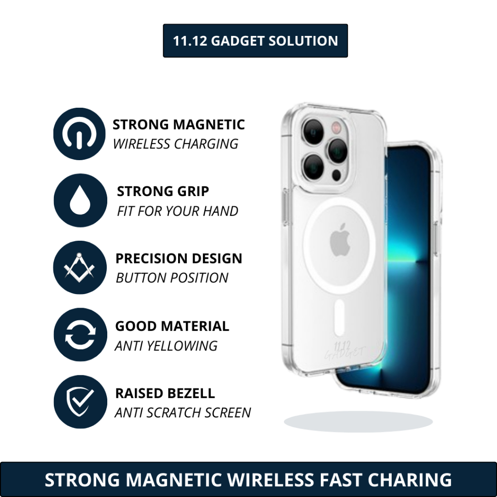 MAGSAFE CASE CLEAR FOR IPHONE 11 - 15 PRO MAX MAGNETIC WIRELESS  ANTI YELLOW SHOCKPROOF