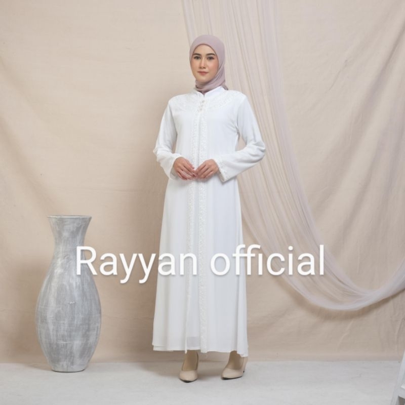 Baju Muslim Putih Wanita / Busana Muslim Umroh Haji / Baju Gamis Putih Tulang&Hitam /Gamis Wanita