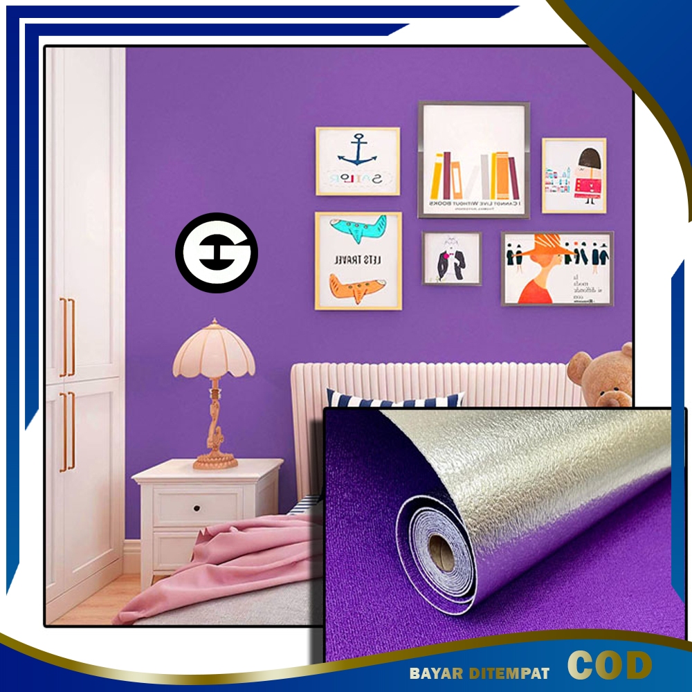 WA Dekorasi Kamar Dinding Wallpaper Foam Linen Ungu Tua 3D Roll 50cm x 280cm Wall Paper Stiker Roll