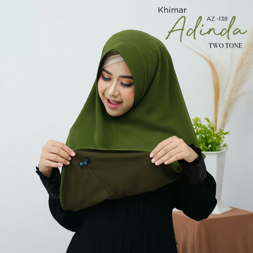 Khimar Ceruti Jilbab Instan 2 warna Adinda Two Tone By Azamka Hijab Instan Bolak Balik 2 Warna Army 