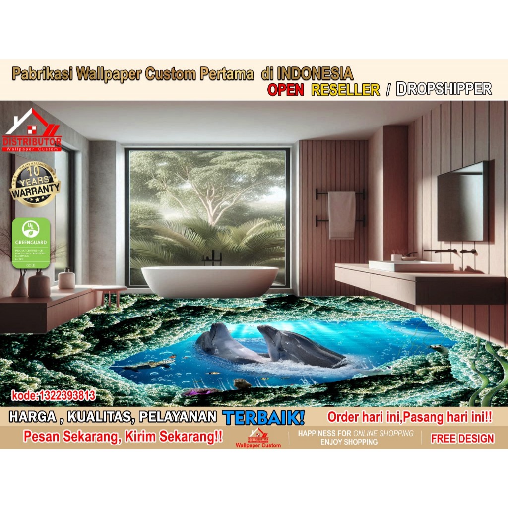 Sticker Custom 3D Floor | Sticker View Bawah Laut | Sticker Ikan | Sticker Terumbu Karang | Sticker 
