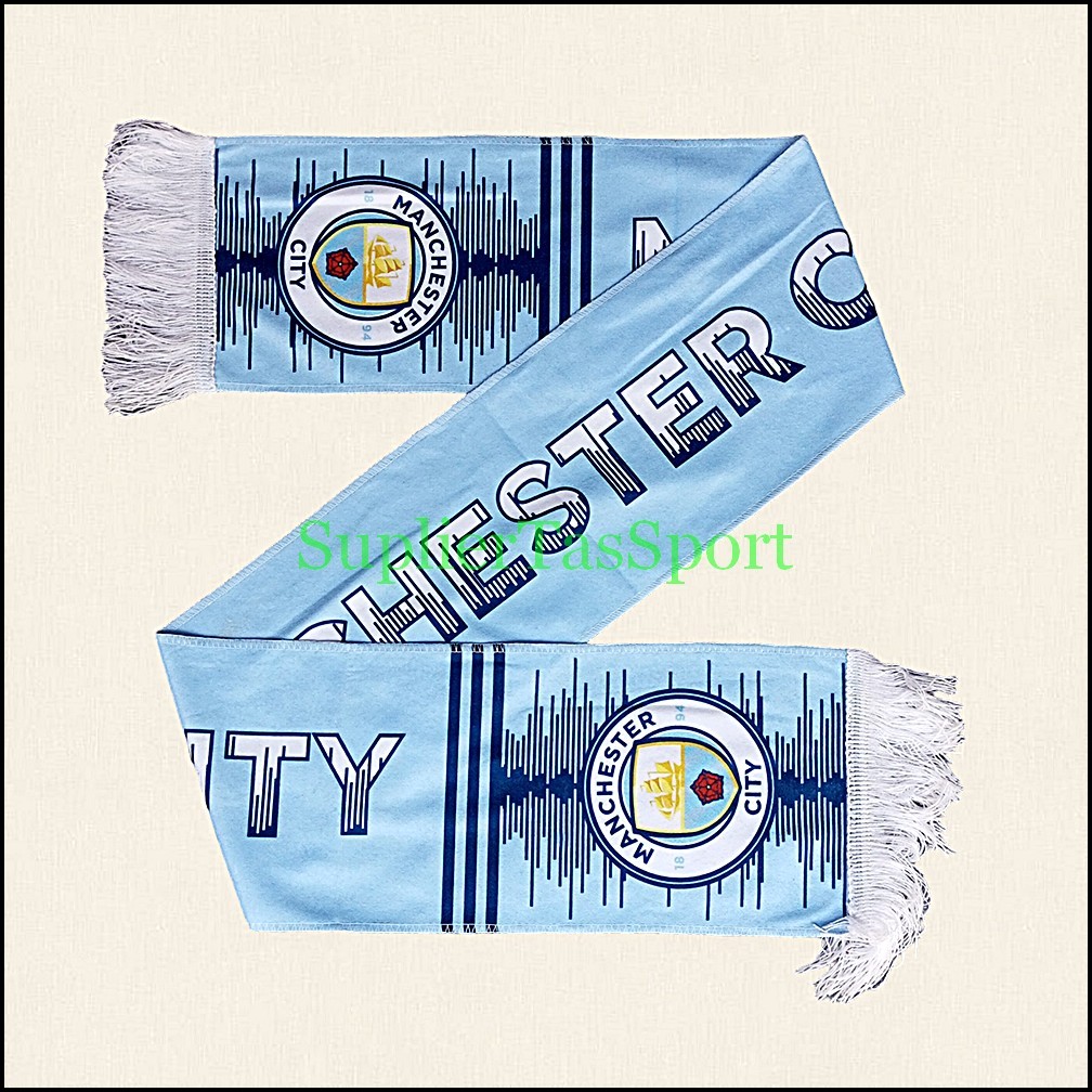 Scarf Printing Bolak Balik Motif Club Sepak Bola Manchester City Grade Ori