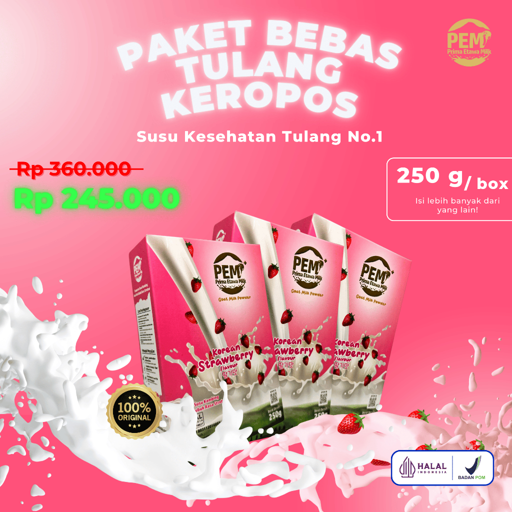 

PAKET BEBAS TULANG KEROPOS | PAKET 3 BOX - SUSU KAMBING ETAWA MILK | RASA STRAWBERRY