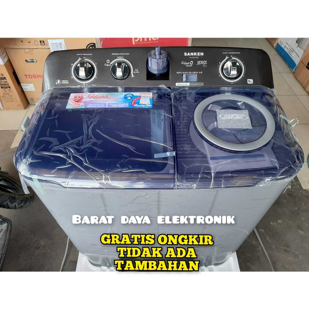 Sanken Mesin cuci 2 Tabung TW-927GY Mesin Cuci Low Watt Hijab Series Kapasitas 9 kg