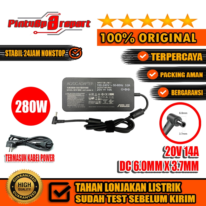 (Genuine Original 20V 14A 280W DC:6.0MMX3.7MM) Casan Adapter Charger Asus TUF ROG STRIX HERO SCAR ZE