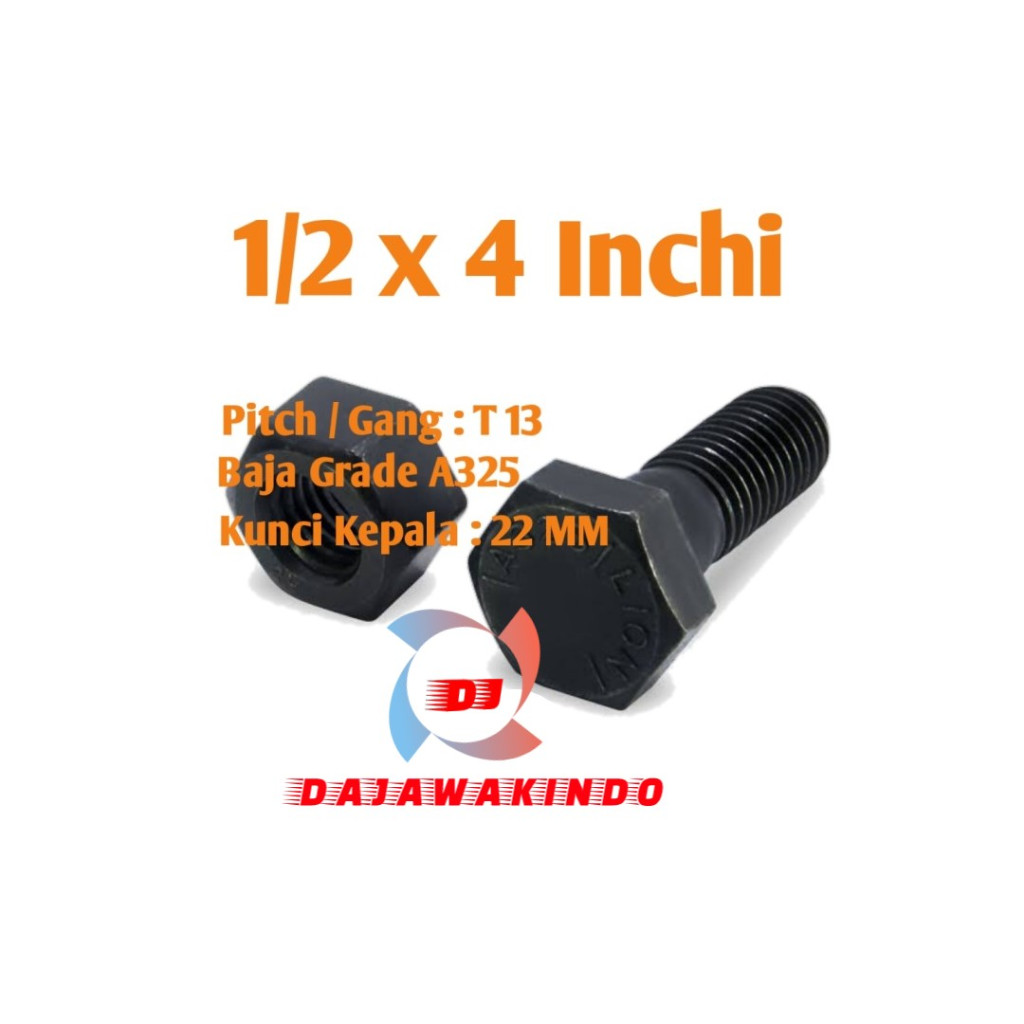 Baut Mur Baja A325 1/2 x 4 Inchi + Mur 2H