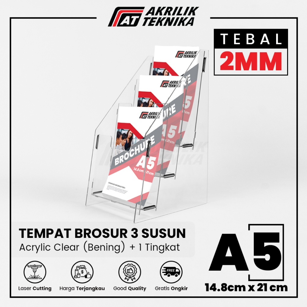 

KODE M8R Rak Brosur Akrilik Display Menu Ukuran A5 3 Susun