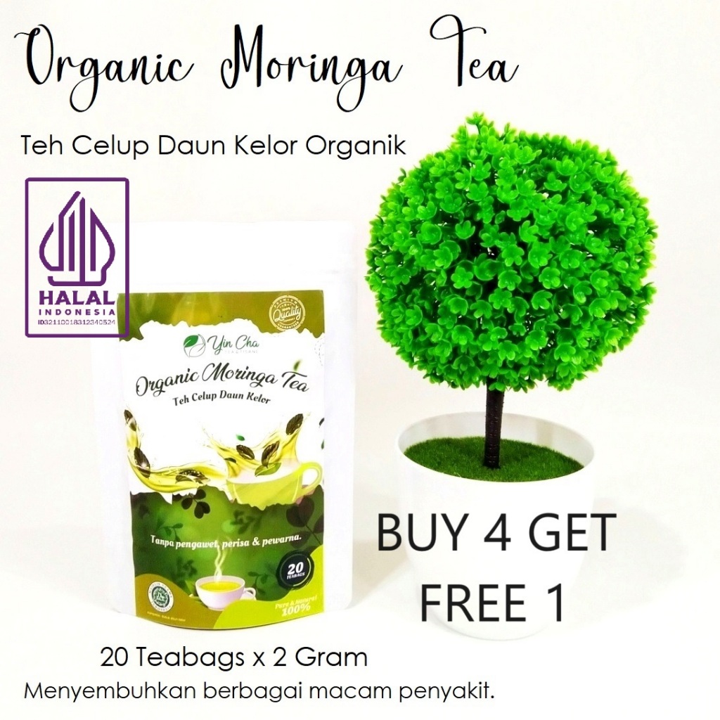 

BELI 4 GRATIS 1 Teh Celup Daun Kelor Organik/Organic Moringa Tea Premium isi 20 Teabags x 2 Gram