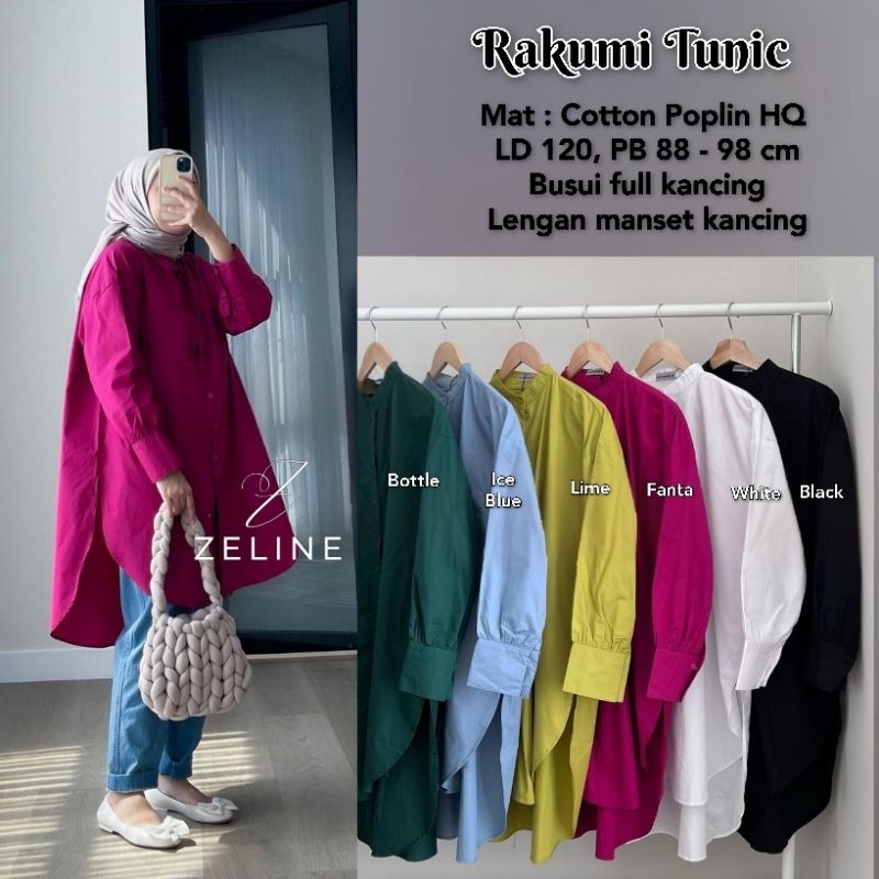 Rakumi Tunik Jumbo LD 120 Bahan Cotton Poplin Premium By Zeline-Tunik Katun Poplin Jumbo