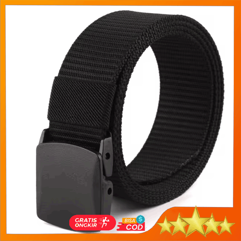 Sabuk anak sekolah warna hitam unisex panjang 1,2 M lebar 3,8 cm bahan canvas ringan kuat model buck