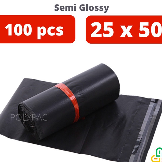 

Spesial Plastik Polymailer Hitam Semi Glossy LDPE 25x5 isi 1 Bungkus Plastik Packing Online Lem