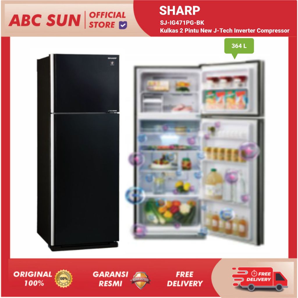 Sharp J-IG471PG-BK Kulkas 2 Pintu Big Refrigator New J-Tech Inverter Compressor