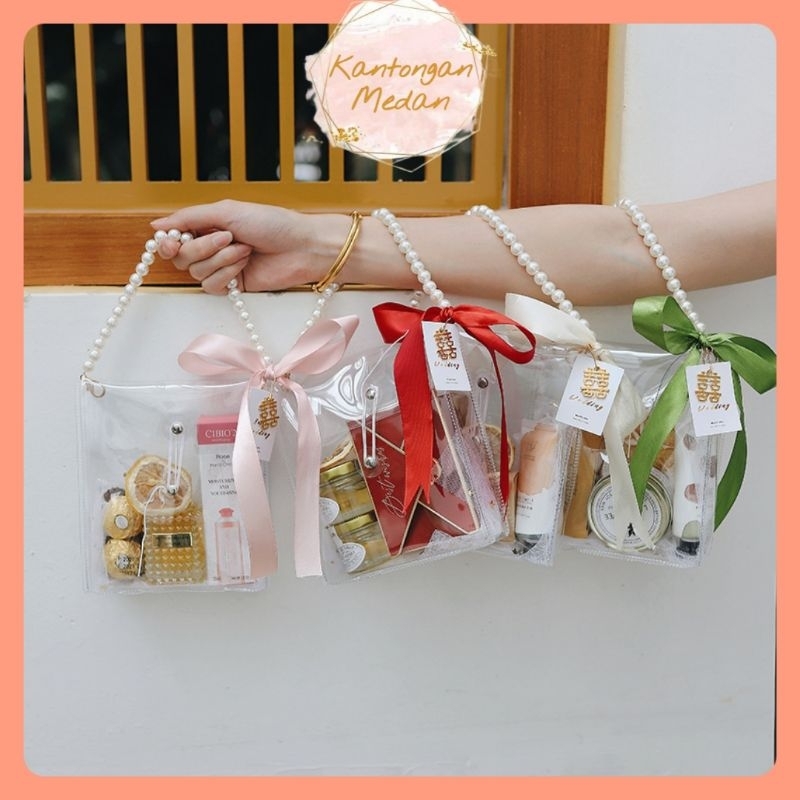

Tas Mika Hampers Transparan Handle Mutiara Premium(20x10x18)