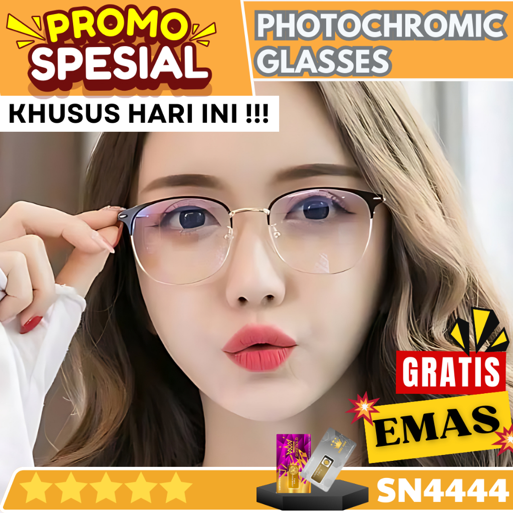 Kacamata Photocromic Gaya Keren Pria Wanita Anti Silau Siang Malam Gaya Retro