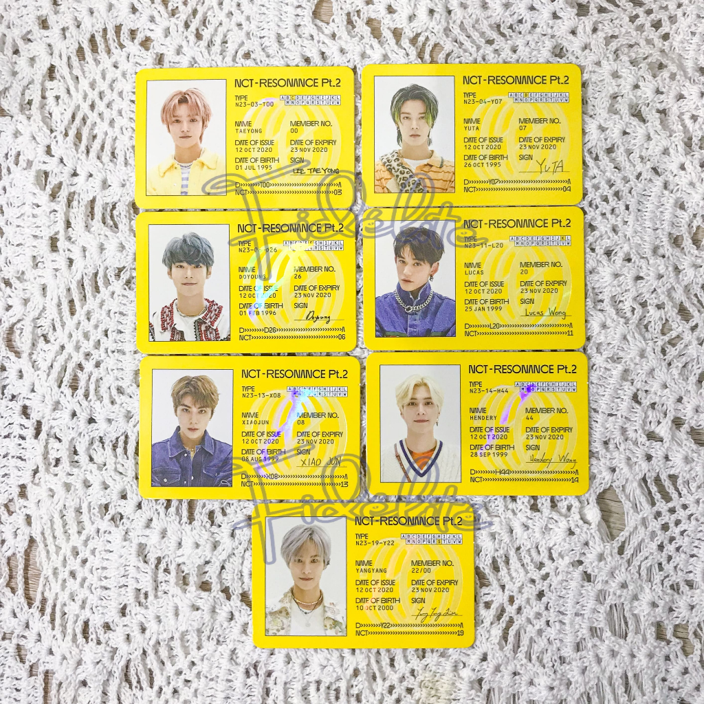 ID CARD PHOTOCARD PC Taeyong Yuta Doyoung Xiaojun Hendery Lucas Yangyang NCT RESONANCE Pt. 2